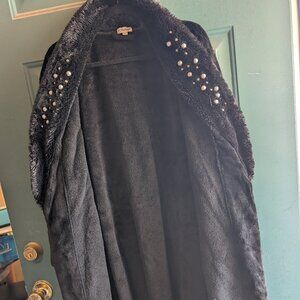 PJ Salvage Plush Robe (Black with Pearl Embellishments, Size M)